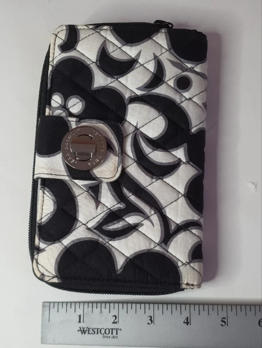 Vera Bradley Black & White Quilted Zip Wallet with Turn-Lock